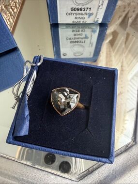 Swarovski Gold-Tone Ring with Smoke Gray Trilliant Crystal